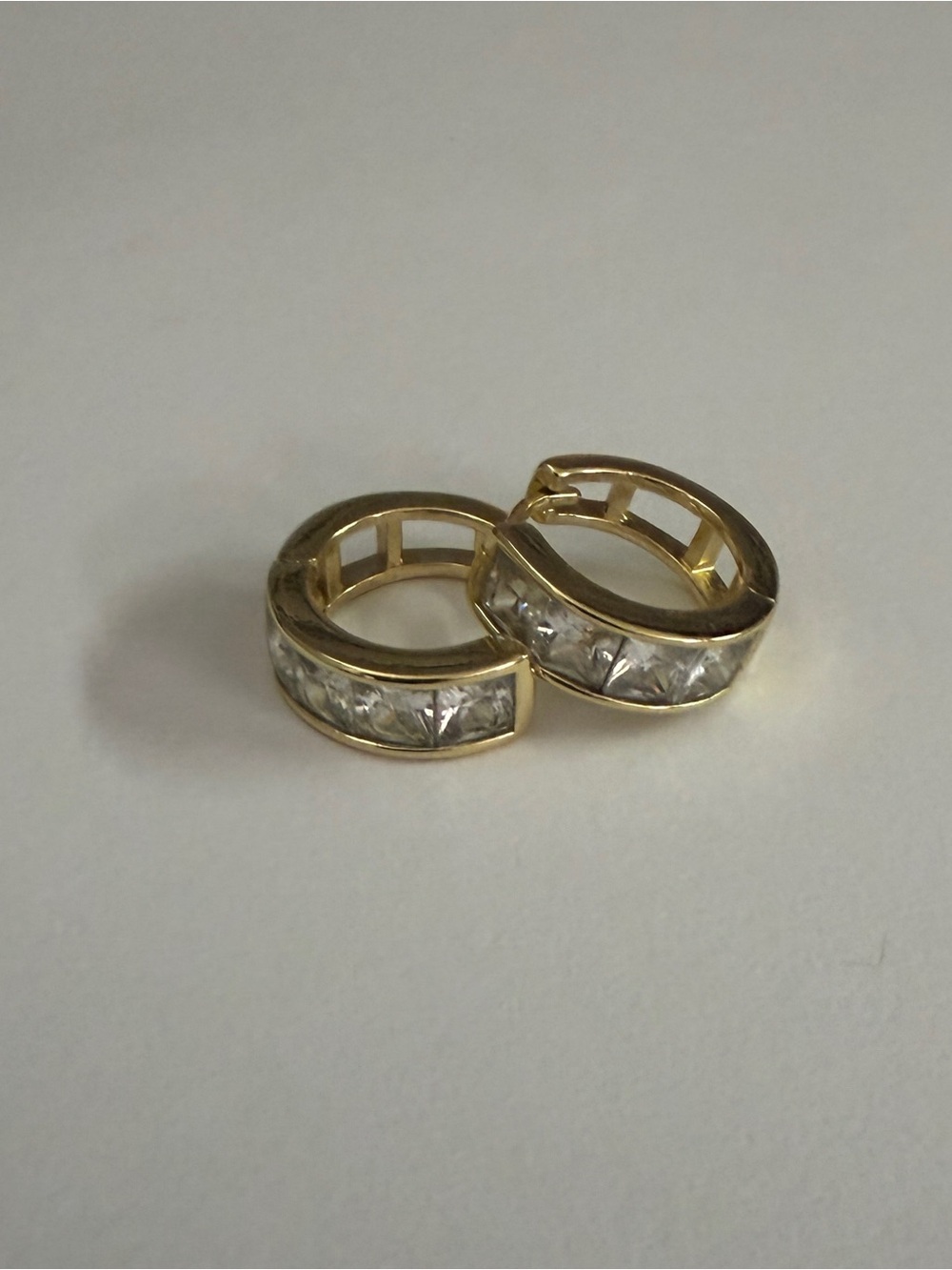 Gold-Plate Huggie Hoop Earrings with Clear Square Crystals
